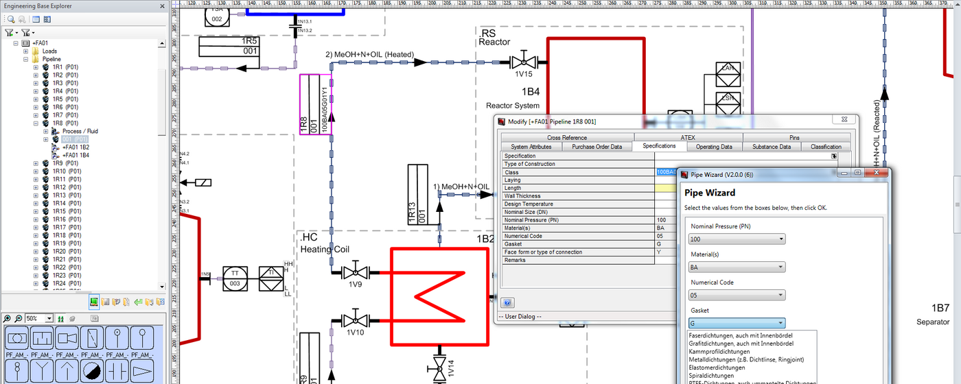 Assistent zur Rohrklassendefinition in Engineering Base